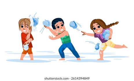 splash water balloon fight  vector.  outdoor game, party throw, target aim splash water balloon fight character. people flat cartoon illustration