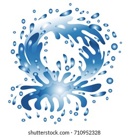 Splash of water. Drops flying in the air, water splashes. Freshness