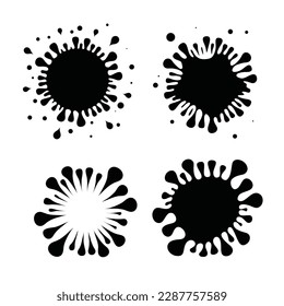 Splash Water Icon, Drop Shape, Paint Splatter, Circle Droplet Frame, Rain Bubble Silhouette, Water Splash Vector Illustration