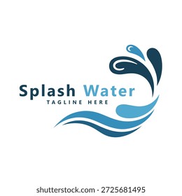 Plantilla del logotipo del agua del chapoteo con las ondas azules y el espacio del lema