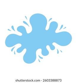 Splash of water, organic abstract blue spot with splashes, isolated on white, flat design, vector illustration. A simple graphic blank fresh clean element for decoration, design, cover, label
