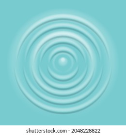 Splash water. Realistic ripple on water surface. Clean macro 3d droplet falling on blue aqua, round puddle in swimming pool. Radial circle texture, vector isolated illustration