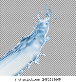 Salpicadura de agua y Pequeñas salpicaduras sobre un fondo transparente. Ilustración vectorial