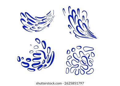 Splash, water, smooth lines. Stylized abstract image Vector graphics. Random Shapes Organic Set. Outline 2d vector image. Backdrop.