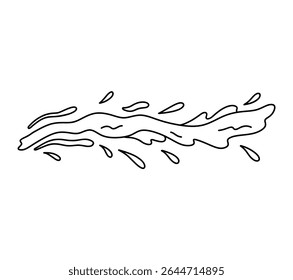 Splash of water with splatters, waves and drops isolated on a white background. Vector hand-drawn illustration in doodle style. Perfect for decorations, logo, various designs.