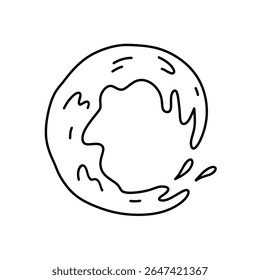 Salpicaduras de agua con salpicaduras, olas y gotas aisladas sobre un fondo blanco. Vector ilustración dibujada a mano en estilo doodle. Perfecto para decoraciones, logotipo, varios diseños.