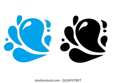 Spritzwasservektor schwarz-blaues Set-Symbol. Frische Tröpfchen einzeln schwarz-blaues Set-Symbol. Vektorgrafik Spritzwasser auf weißem Hintergrund