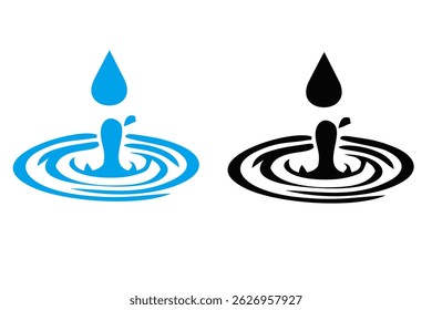 Vector de agua de salpicadura negro y azul icono de conjunto. Gota fresca aislada icono de conjunto negro y azul. Salpicadura de agua de Ilustración vectorial sobre fondo blanco