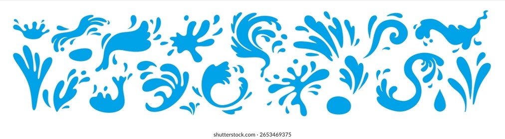 Ícone de conjunto de vetor de água de splash. Ícone de conjunto azul isolado de gota nova. Ilustração de vetor salpicos de água sobre fundo branco. Vetor 10 eps.