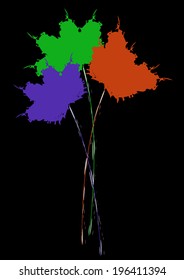 splash watercolor flowers isolated on black background