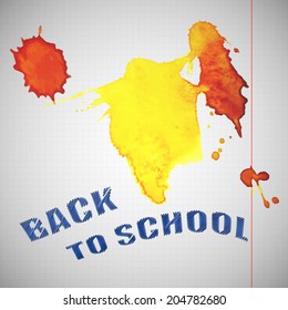 Splash Watercolor on Note paper Vector Illustration for Design, Web Site, Background. Back to School Frame Template on Copy Book