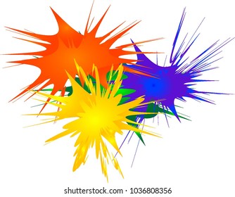 Splash watercolor stains background vector, blue orange yellow green,  blots abstract