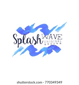 Splash wave logo, abstract water badge original design watercolor vector Illustration