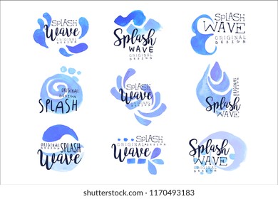Splash wave logo original design set, hand drawn vector Illustrations