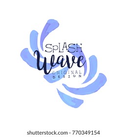 Splash wave logo template original design, aqua label, abstract water badge watercolor vector Illustration