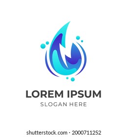 splash wave, water and wave, combination logo with 3d blue color style