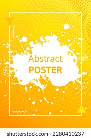 Un toque de pintura blanca sobre un fondo naranja. Patrón geométrico, colores brillantes saturados. Marco y lugar del texto. Diseño de afiche, pancarta, fondo, tarjeta.  Ilustración vectorial.