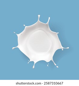 Splashed milk isolated. Natural dairy products, yogurt or cream in crown splashes with flying drops.