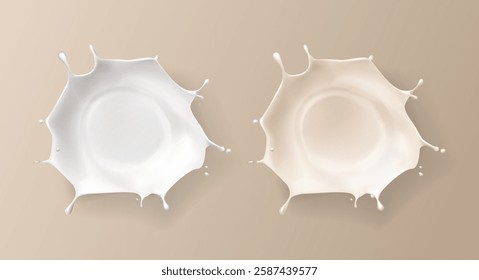 Splashed milk isolated. Natural dairy products, yogurt or cream in crown splashes with flying drops.