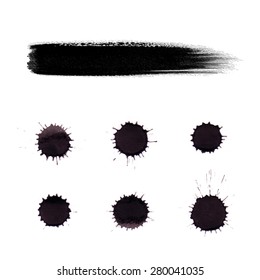 Splashes black ink on a white background