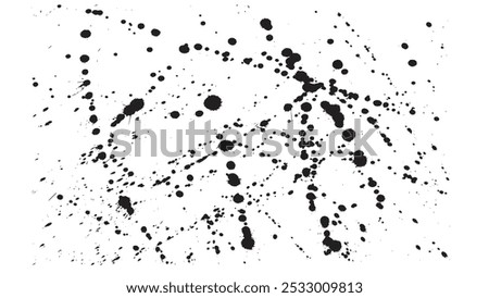 Splashes of black paint on white background, grunge style, ink blots, splashes of black paint, dirty grunge splash stains, black graffiti inkblot spots with dusty speckle effect, pattern of ink fading