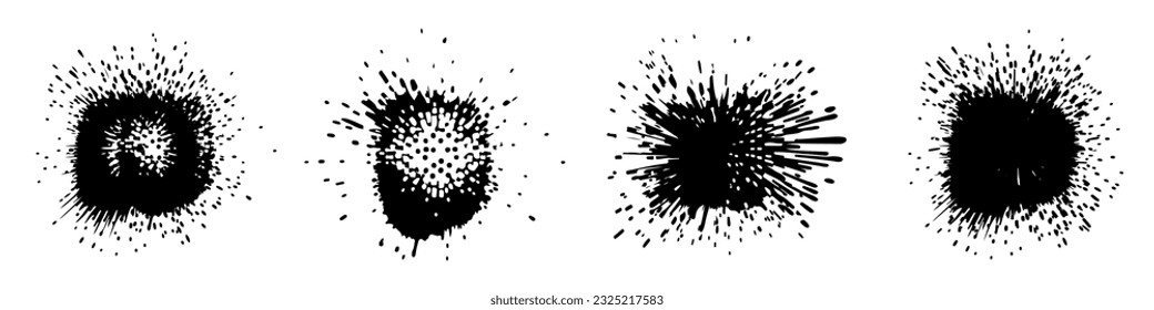 Splashes. Blotter spots. Black liquid paint splash or ink splatter. Abstract grunge background. Vector illustration