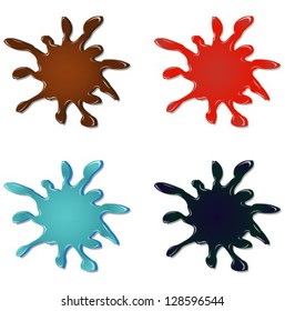 splashes of blue, red, green and yellow on a white background