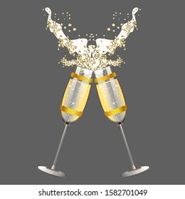 Splashes of champagne in glasses