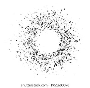 Splashes of dark paint, random drops, silhouette, grunge. Circle indent for text. Banner. Vector object on a white background.