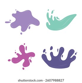 Splashes With Droplets. Water Drop Shapes, Liquid Burst Splashes.