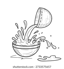 Splashes and drops from a clay bowl, sketch. Vector illustration. Puddles and waves isolated on white background. Concept of summer, water Thai festival Songkran and travel. Not AI