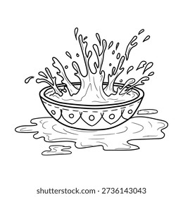 Splashes and drops from a clay bowl, sketch. Vector illustration. Puddles and waves isolated on white background. Concept of summer, water Thai festival Songkran and travel. Not AI