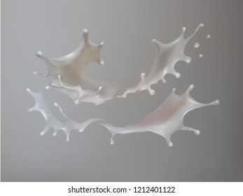 splashes and drops milk illustration 3d realistic vector