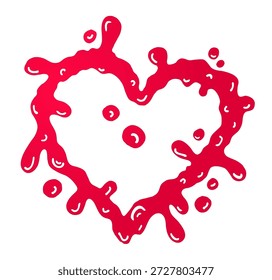 Salpicaduras formando un corazón. Gotas en forma de corazón. Diseño de salpicadura de pintura de corazón rojo sobre fondo blanco. Ilustración de corazón de amor derretido. Ilustración vectorial para el día de San Valentín, líquido