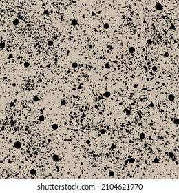 Splashes of gray and black paint and geometric shapes, monochrome seamless pattern with chaotic shapes on a beige background. Abstract simple vector illustration for printing onto fabric, paper