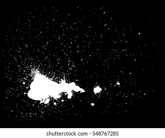 Splashes of ink droplets. Inversion. White on black. Vector.