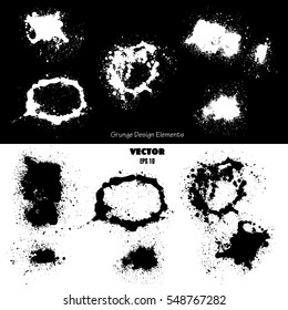Splashes of ink droplets. White on black, black on white. Vector.