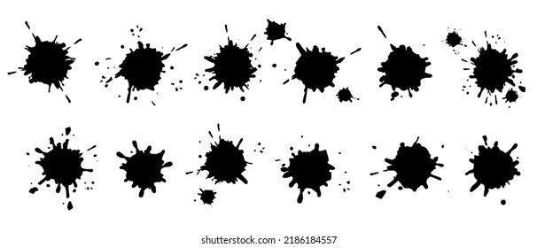 Splashes of ink paint, set of blots.  Vector illustration