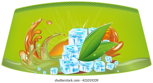 splashes of juice and ice cubes
