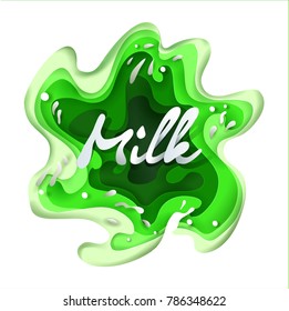 splashes of milk, background, cut from cardboard or paper, text