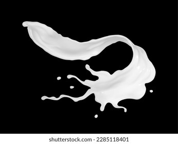 Splashes of milk or white liquid isolated on black background. Vector realistic splash.