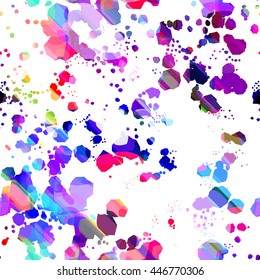 Splashes on white backdrop. Abstract seamless background with watercolor effect. Spotted pattern. Blots, stains, drops and splashes. For fabrics, wallpaper wrapping paper printing.