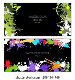 Splashes of paint. Blots. A set of two creative bright watercolor backgrounds. Banner, cover design. Artistic design in abstract style.