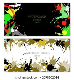 Splashes of paint. Blots. A set of two creative bright watercolor backgrounds. Banner, cover design. Artistic design in abstract style.