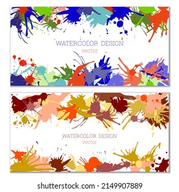 Splashes of paint. Blots. A set of two creative bright watercolor backgrounds. Banner, cover design. Artistic design in abstract style.