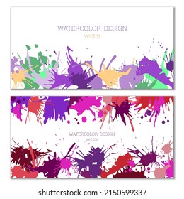 Farbspritzen. Blöcke. Eine Reihe von zwei kreativen, hellen Aquarellhintergründen. Banner, Cover-Design. Künstlerisches Design im abstrakten Stil.