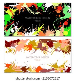 Splashes of paint. Blots. A set of two creative bright watercolor backgrounds. Banner, cover design. Artistic design in abstract style.