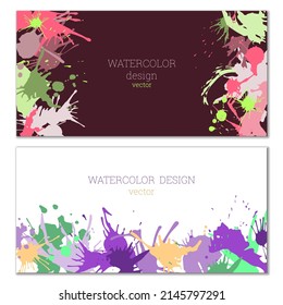 Splashes of paint of different colors. Blots. Bright unusual multicolored colorful watercolor background. Set of two templates