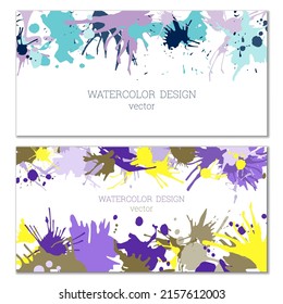 Splashes of paint of different colors. Blots. Bright unusual multicolored colorful watercolor background. Set of two templates