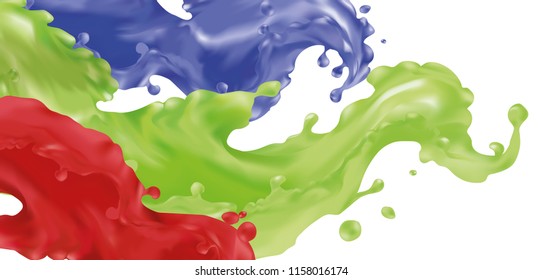Splashes of paint multicolored waves, flowing on a white background in a vector. Colorful abstract banner.